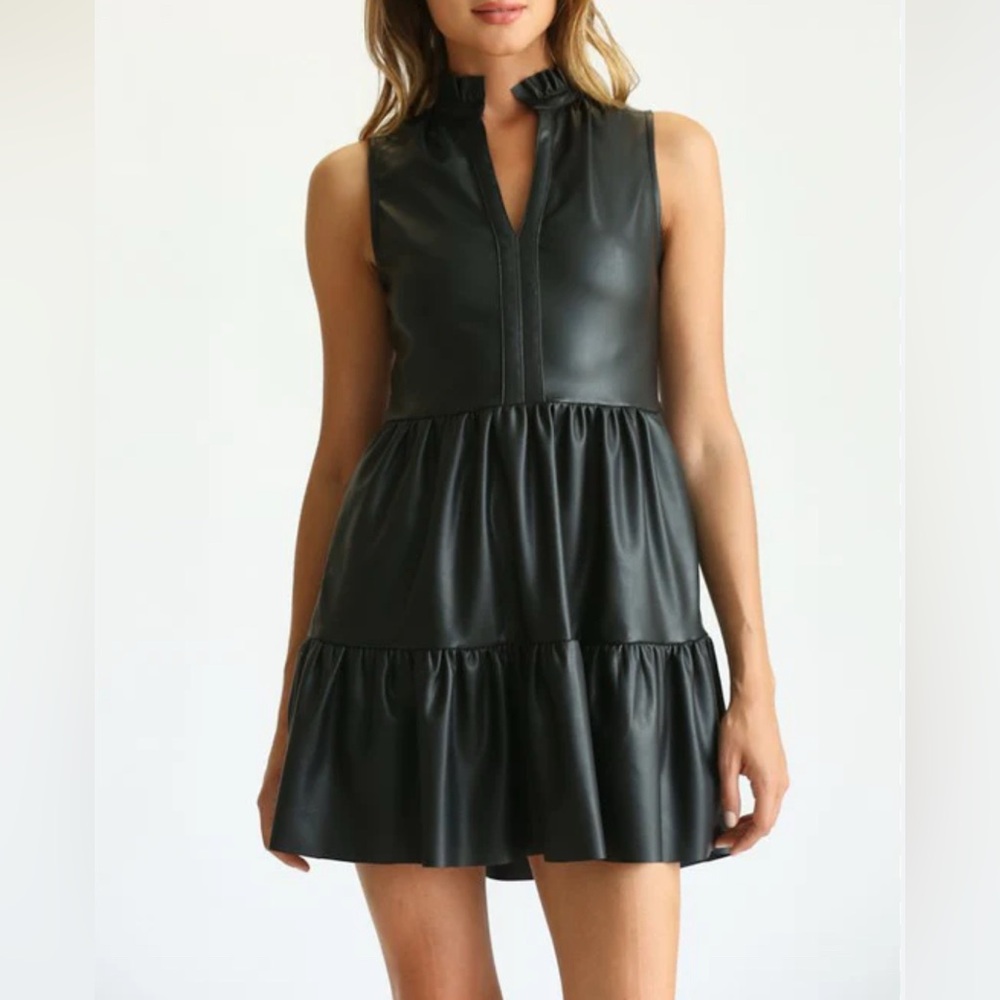 FATE black Faux Leather Sleeveless Dress